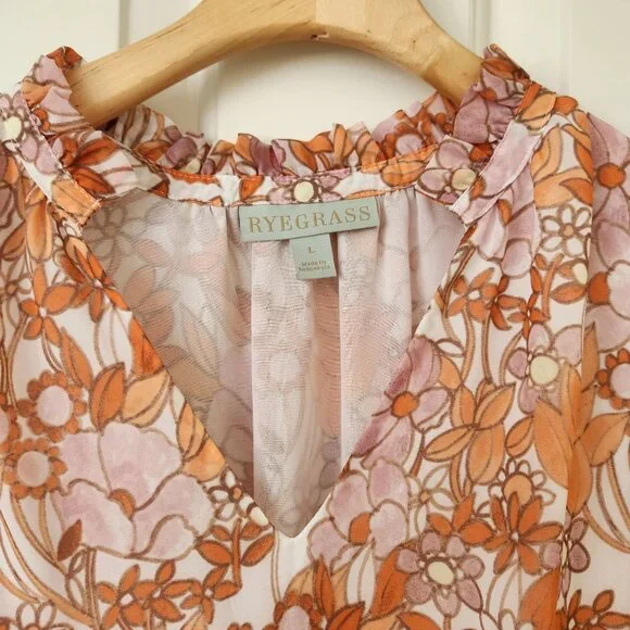 Ryegrass Floral Long-Sleeve Ruffled Dress Lightweight Flowy Cottagecore Coquette - Picture 3 of 13